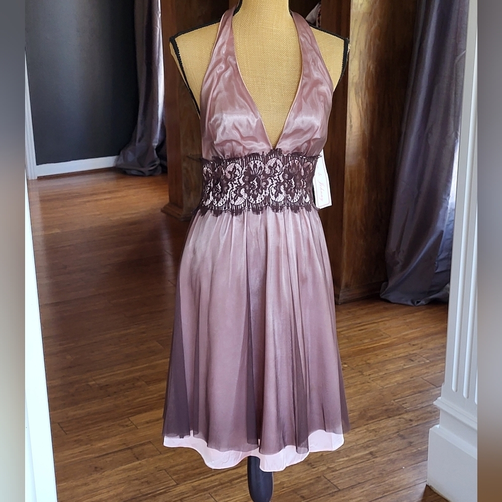 Dave & Johnny Size 13/14 (Women's Size 12) Pink And Brown Short Halter Dress